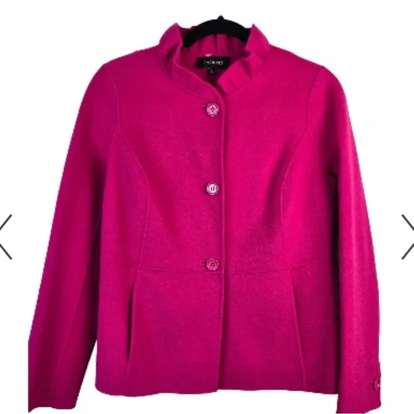 Talbots 🧥Jacket Size 12 Hot Pink Wool Blend Ruffle Collar Peplum Feminine, EUC - Picture 8 of 9